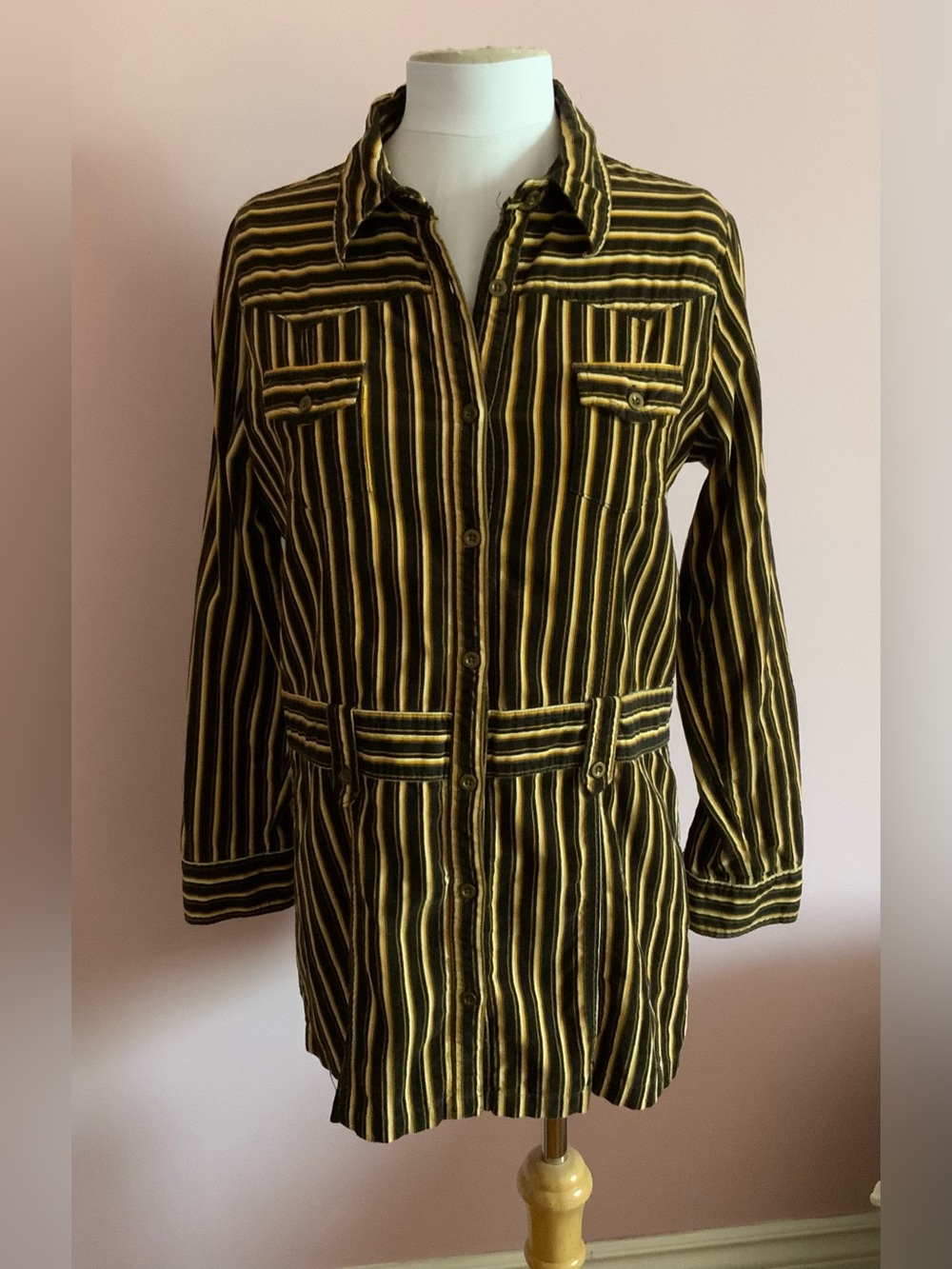 Striped Longline Corduroy Jacket/ Shirt